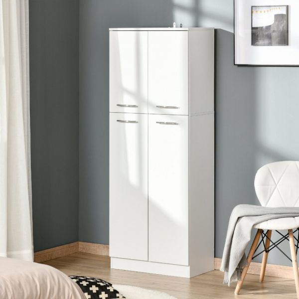 Homcom Armário Alto de 2 Portas Móvel Auxiliar de Armazenamento Multifuncional com 5 Prateleiras e Prateleiras Interiores Ajustáveis para Sala Dormitório Cozinha 59x31x155cm Branco