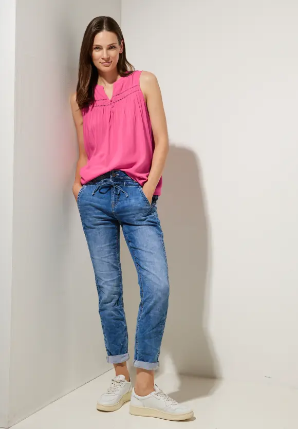Viskosebluse mit Häkeldetail - berry rose