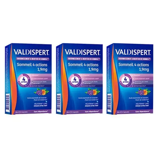Valdispert Sleep 4 Actions 1,9mg Melatonina - Embalagem com 3 x 30 cápsulas