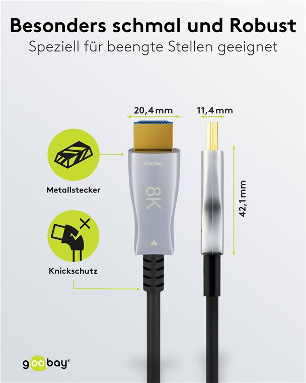 (20m) Optisches Hybrid Ultra Highspeed (8K@60Hz) HDMI 2.1 Kabel Ethernet Audio / Video Verbindungskabel (65559) - Grau