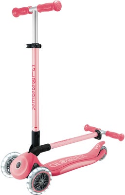 Globber Primo Sammenleggbar Plus Lights V2 3-hjuls Sparkesykkel, Coral Pink