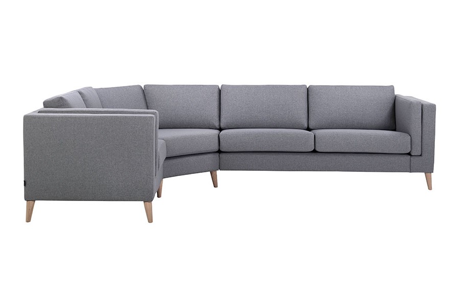Edda hjørnesofa Tekstil Salsa 3 grey og hvitoljede skråben [ben 8] og armlen
