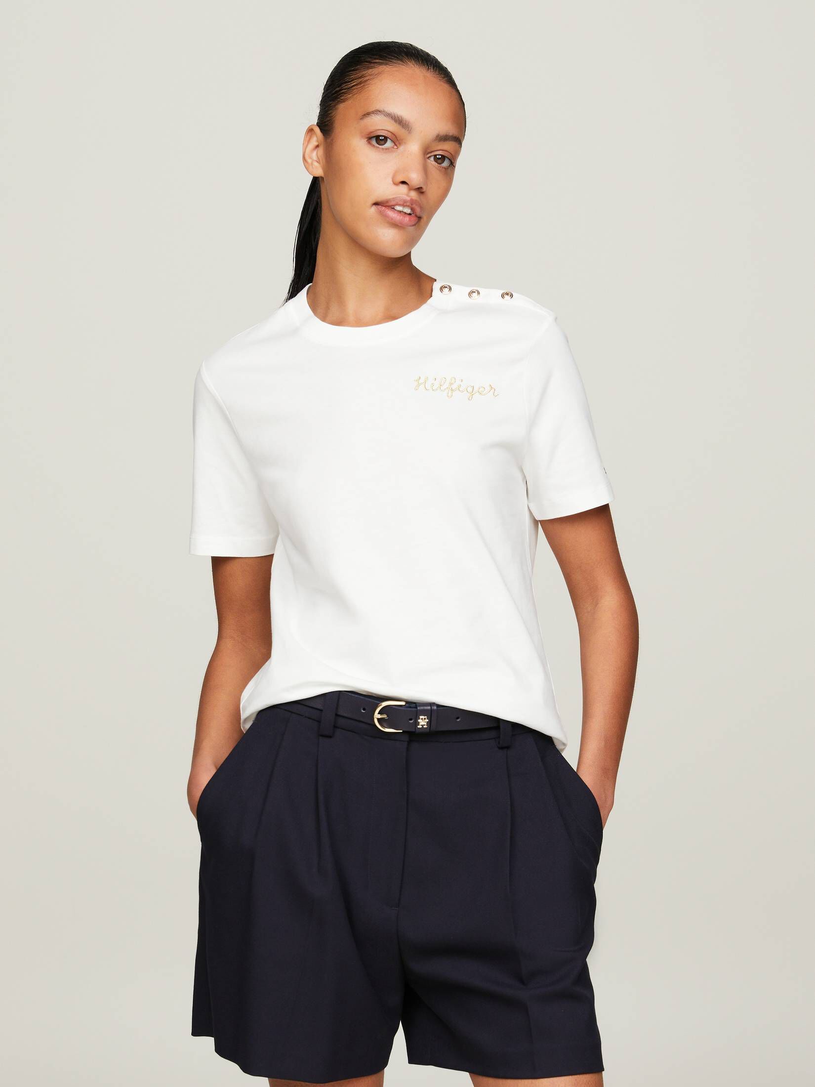 Tommy Hilfiger| Damen T-Shirt GOLD BUTTON Regular Fit