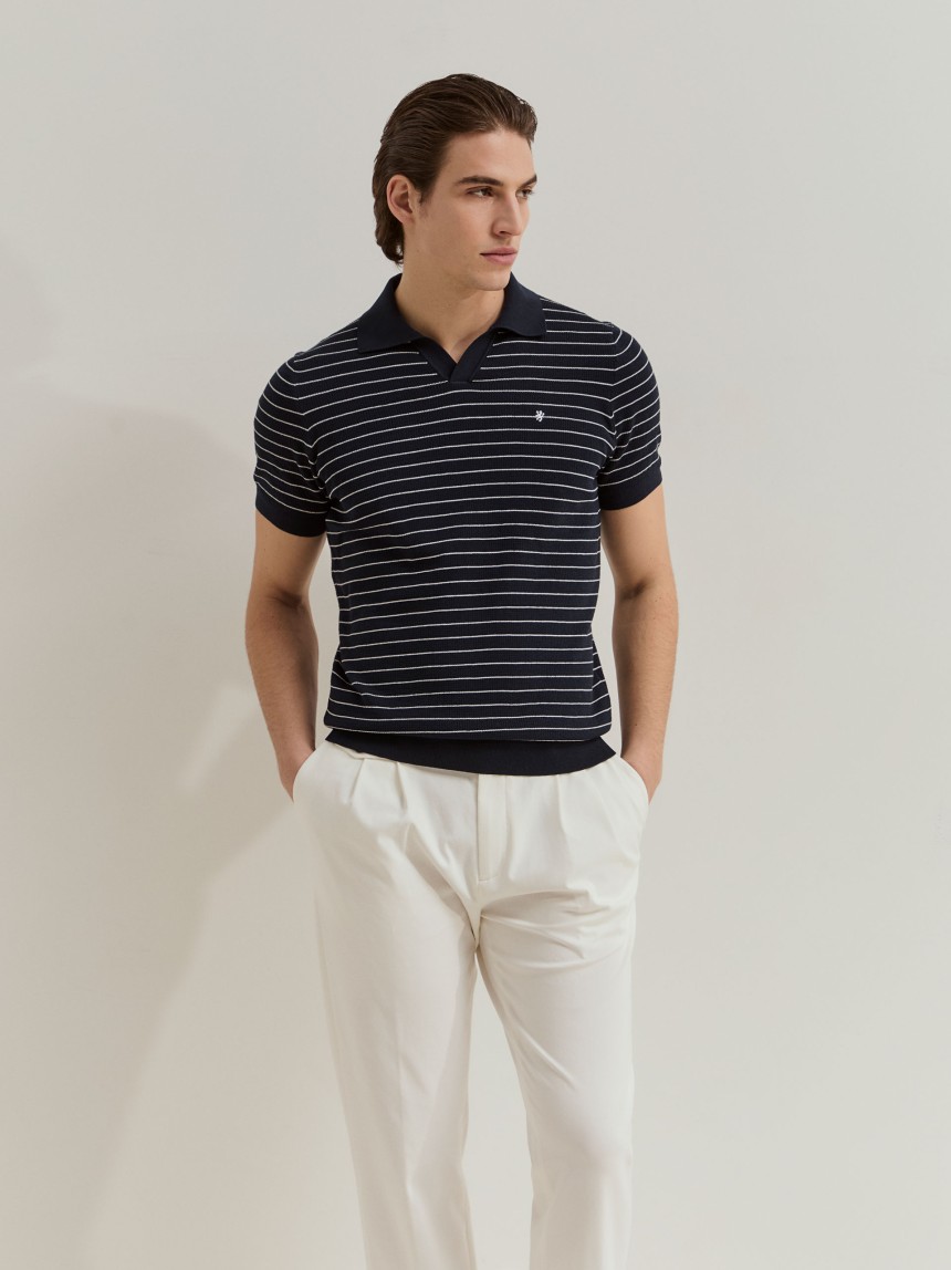 Polo às riscas em malha de algodão