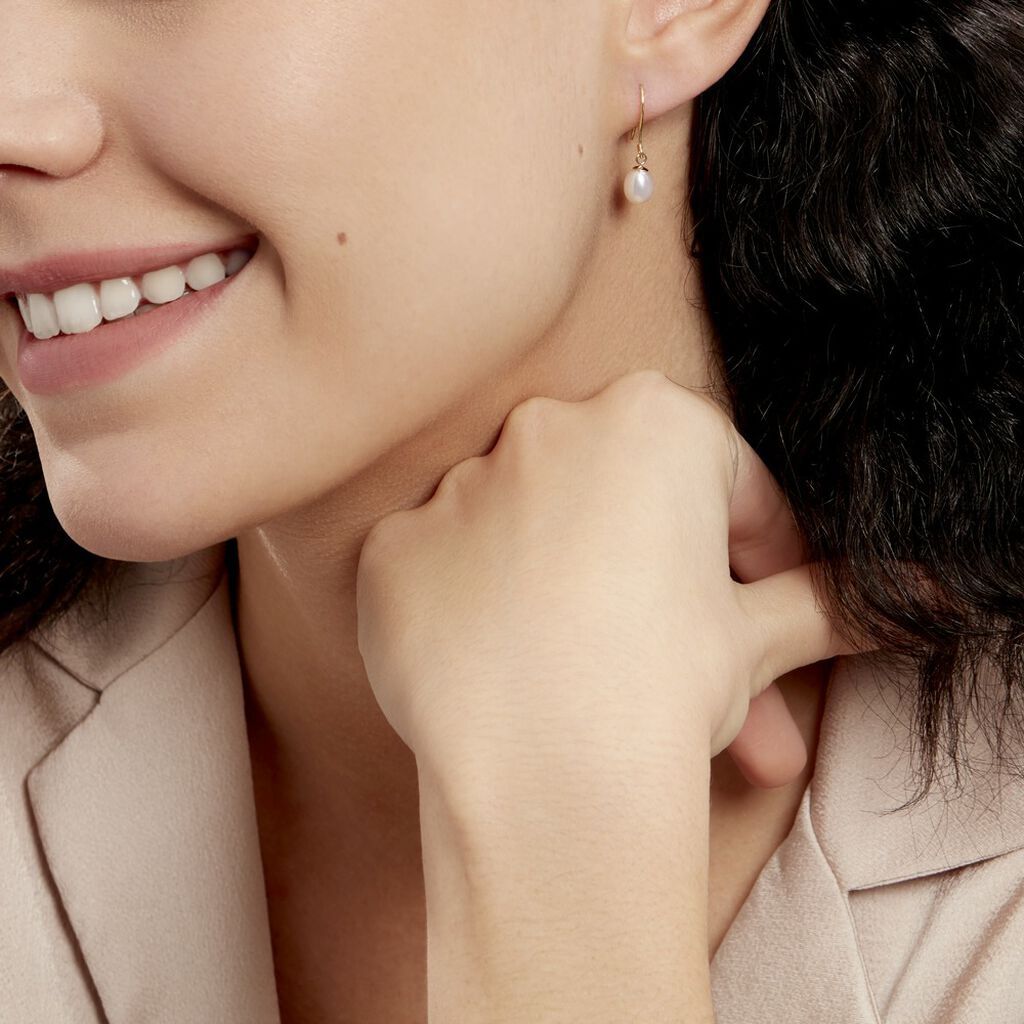 Boucles D'oreilles Pendantes Baroque Or Jaune Perle De Culture