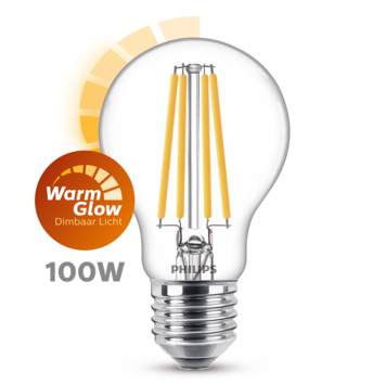 Philips LED peer E27 100W filament helder warmglow dimbaar