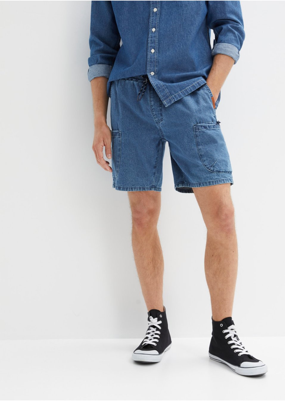 Short long en jean à taille extensible, Loose Fit