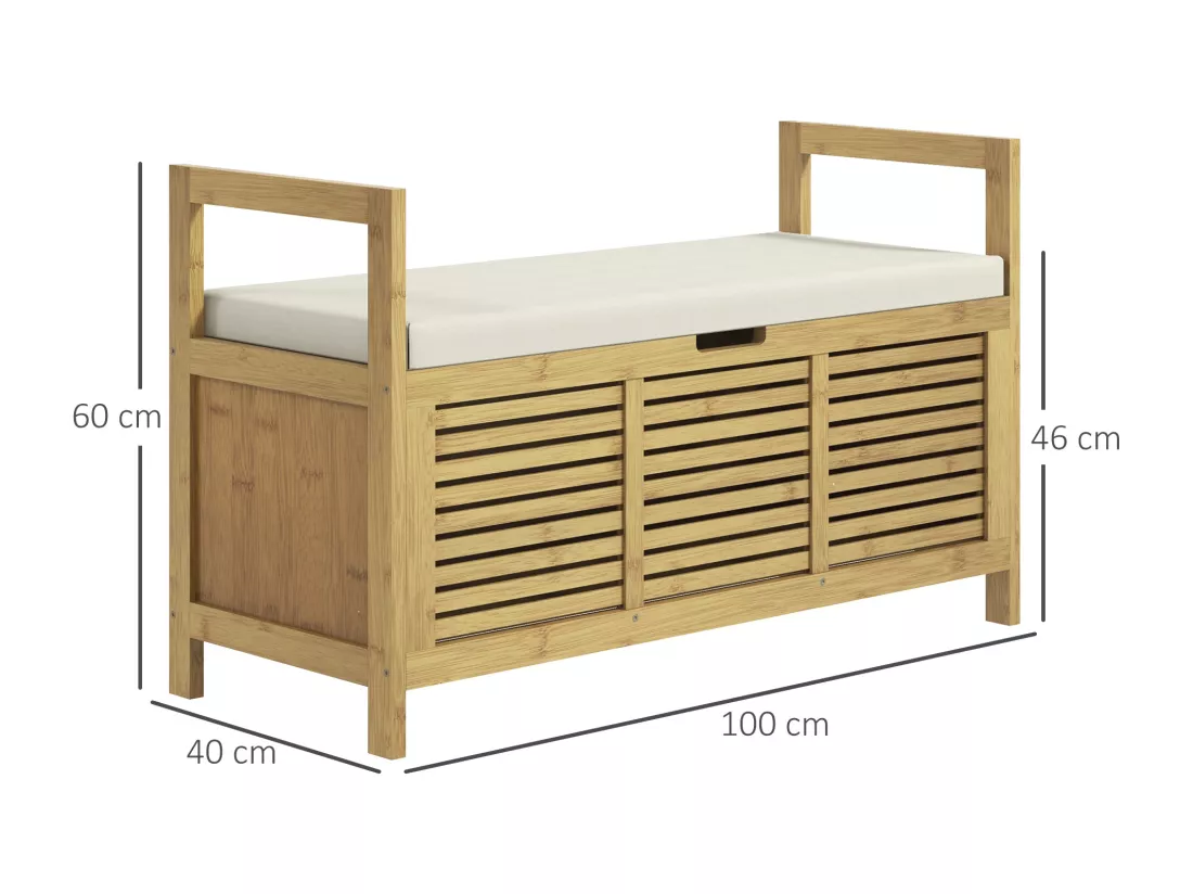Banc à chaussures coffre de rangement 2 en 1 avec coussin bambou