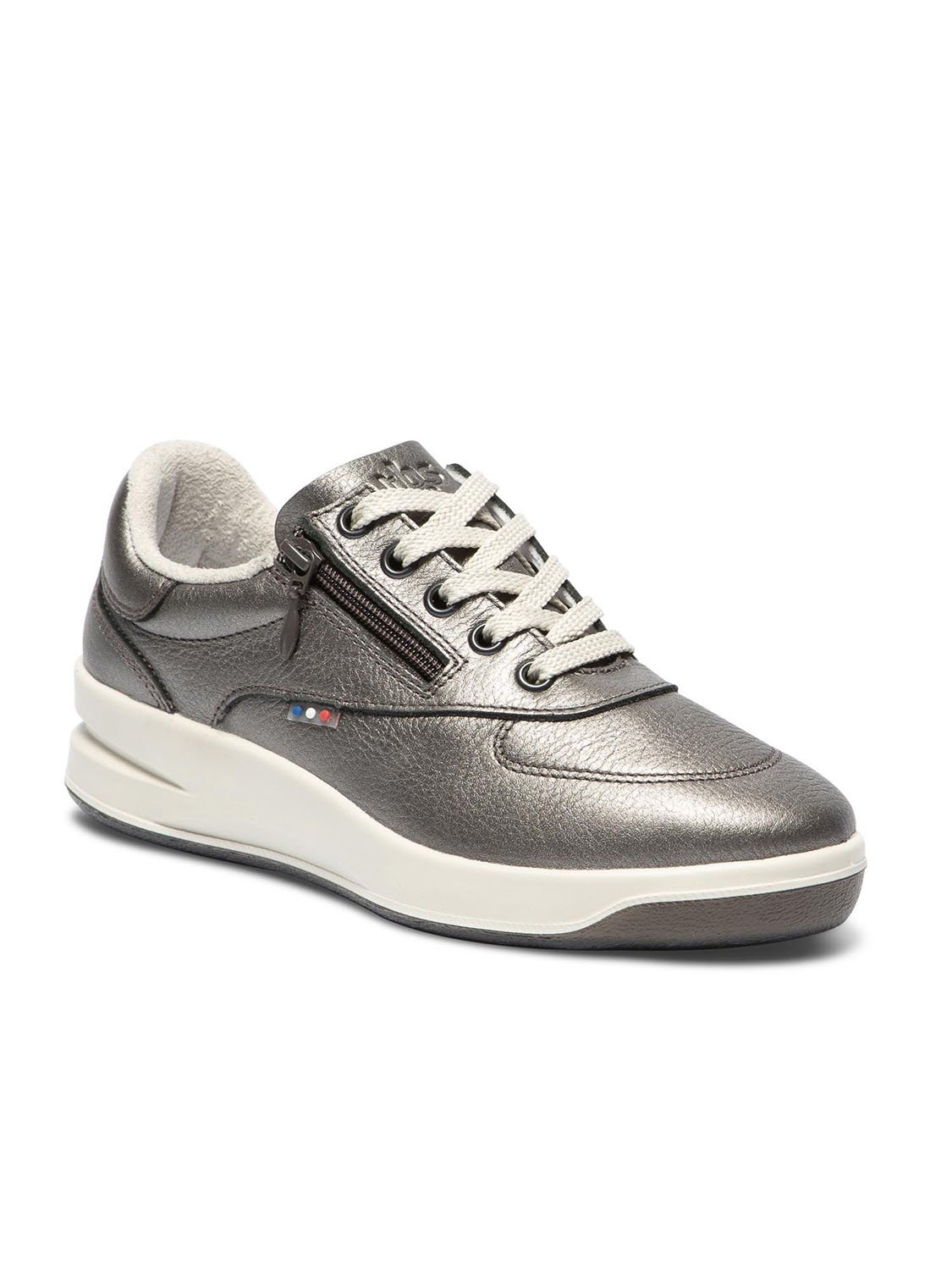 Baskets Femme Zippées Dessus Cuir Gris Anthracite