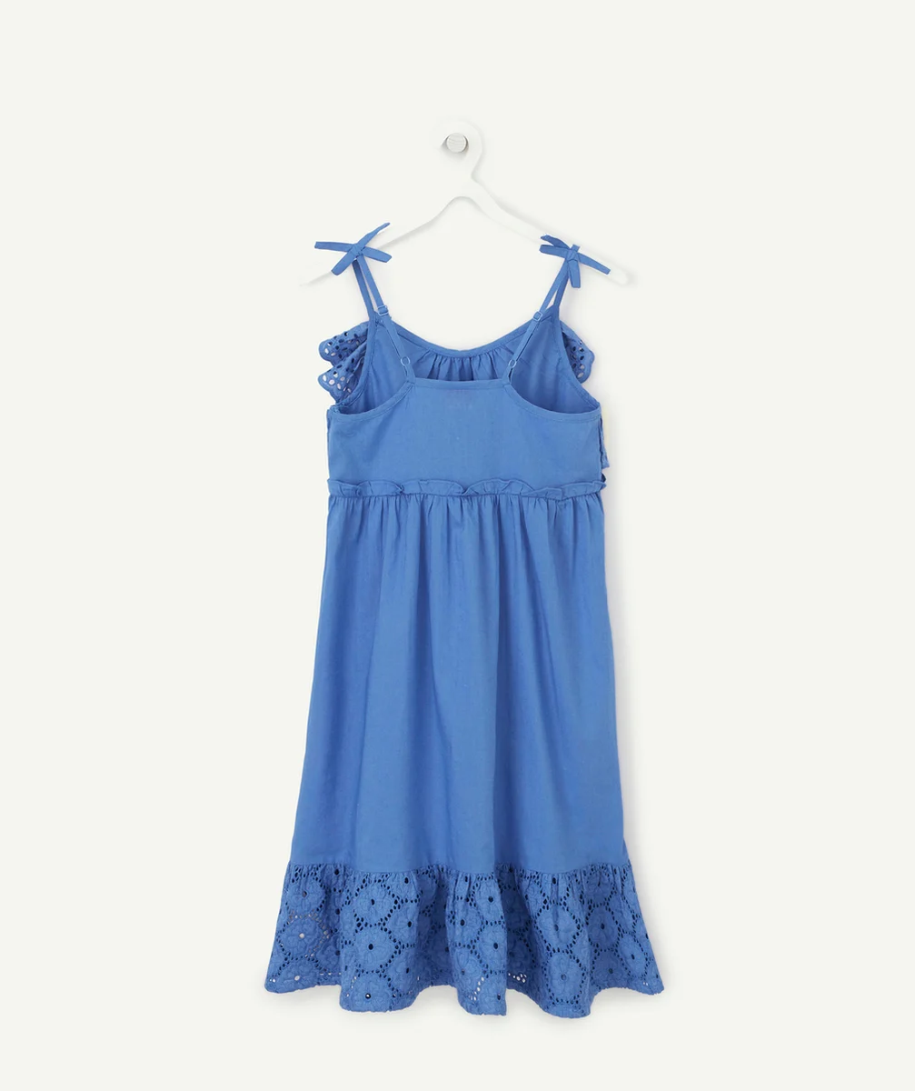 ROBE MI-LONGUE FILLE BLEUE AVEC VOLANTS ET BRODERIE ANGLAISE