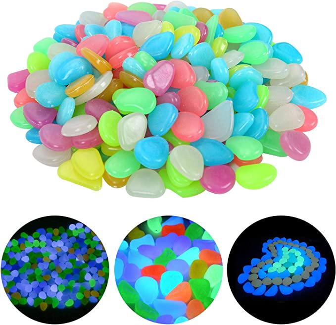 (100er Set) 10mm Fluoreszierende Pebble Steine Leuchtende Mini Kieselsteine für Home / Garten / Aquarium Deko - Assortiert