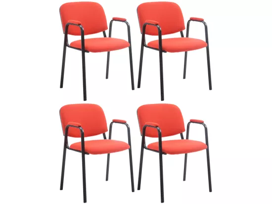 Lot de 4 Chaise de conférence - Tissu & Métal noir mat - Rouge - Ken Pro
