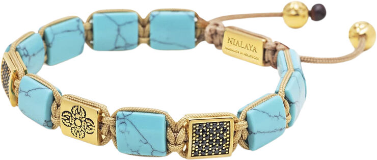 Nialaya The Dorje Flatbead Collection - Turquoise and Gold Plated Turquoise and gold