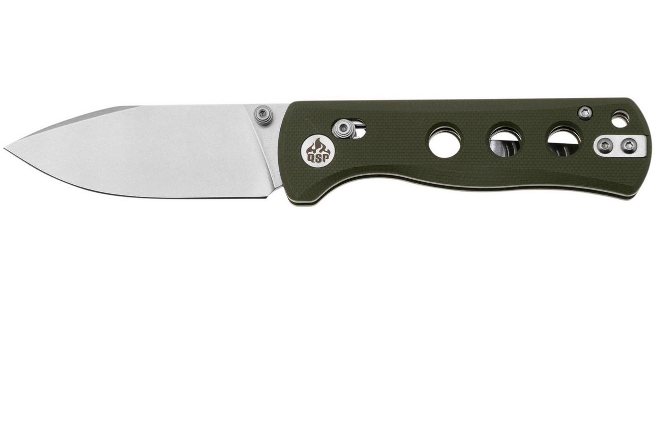 QSP Knife Canary Glyde 150GL-B1 Stonewashed 14C28N, Green G10, zakmes