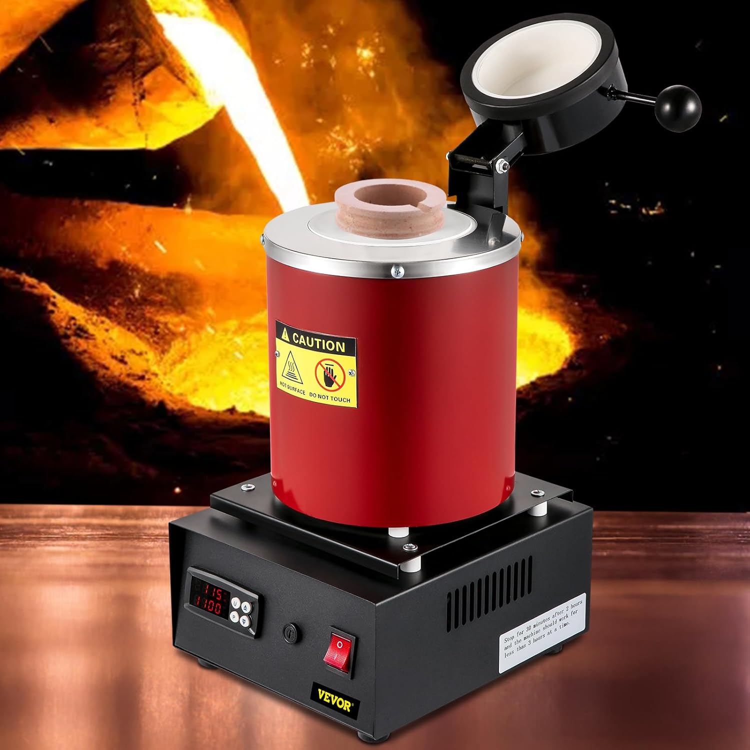VEVOR Goldschmelzofen 1350 W 1150 ℃ Max. Temperatur, digitaler elektrischer Schmelzofen 3 kg Keramiktiegel mit Barrenmatrize & Handschuhen, zur Verarbeitung von Gold Silber Kupfer Aluminium rot