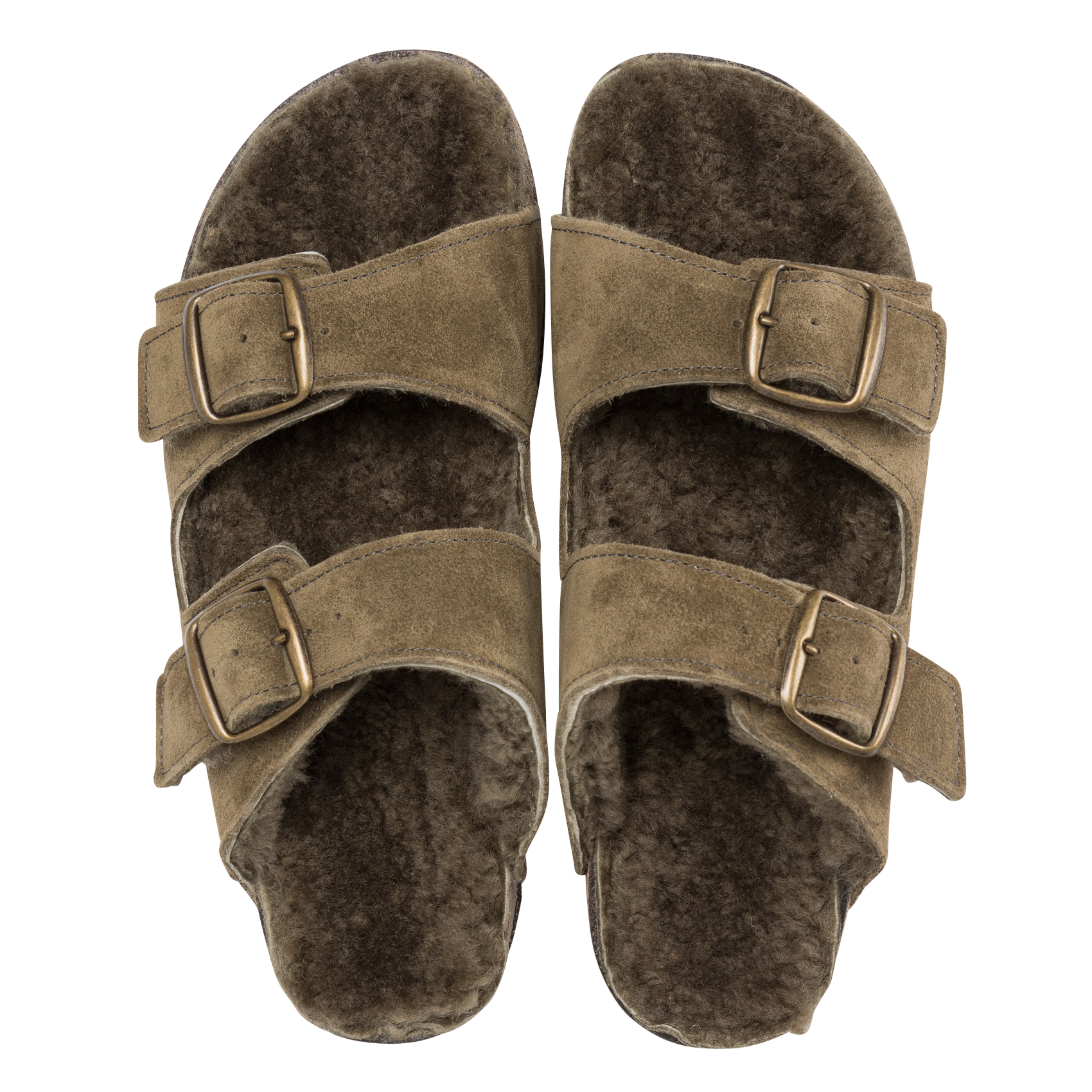 Sandales fourrées en cuir velours | Beige