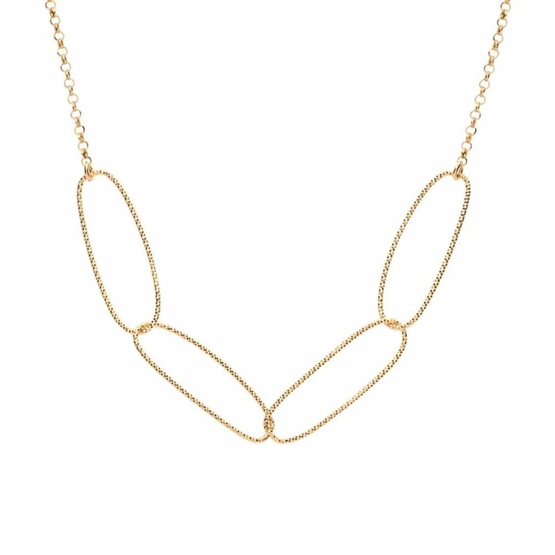 Collier Sautoir Forme Maille Argent Doré Diamanté