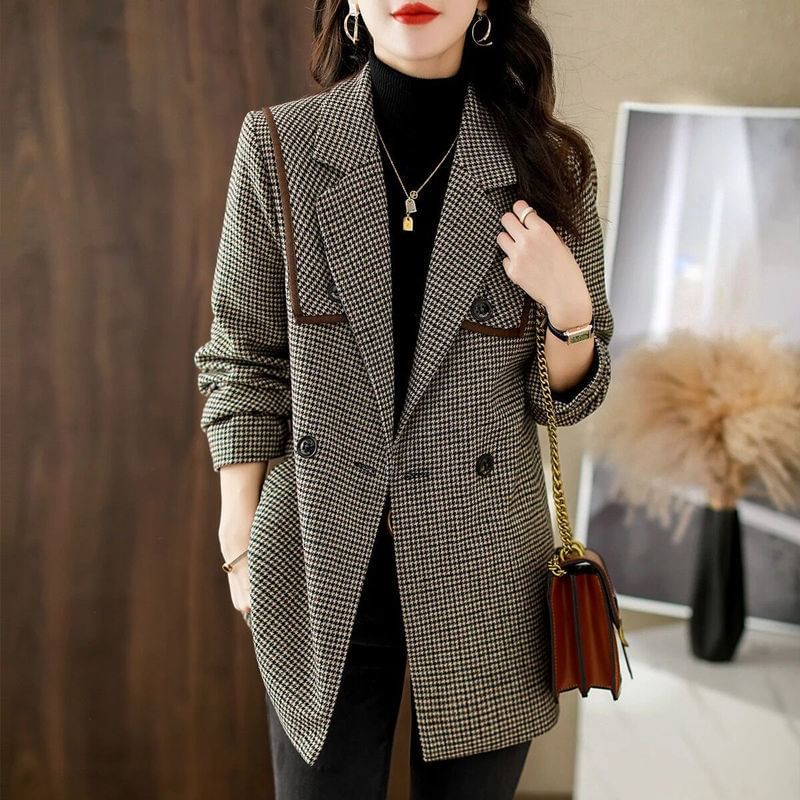 Jeonseon - Geruite blazer met dubbele rij knopen