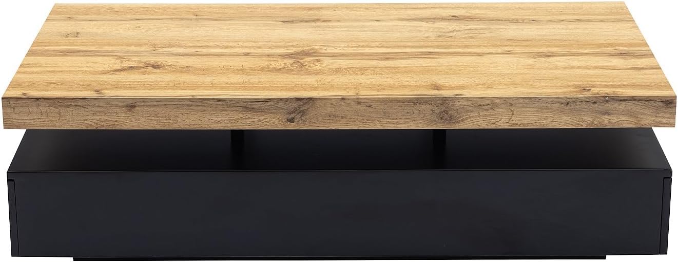 Vente-unique-Couchtisch mit 2 Schubladen - MDF - Schwarz & Holzfarben hell - Felix