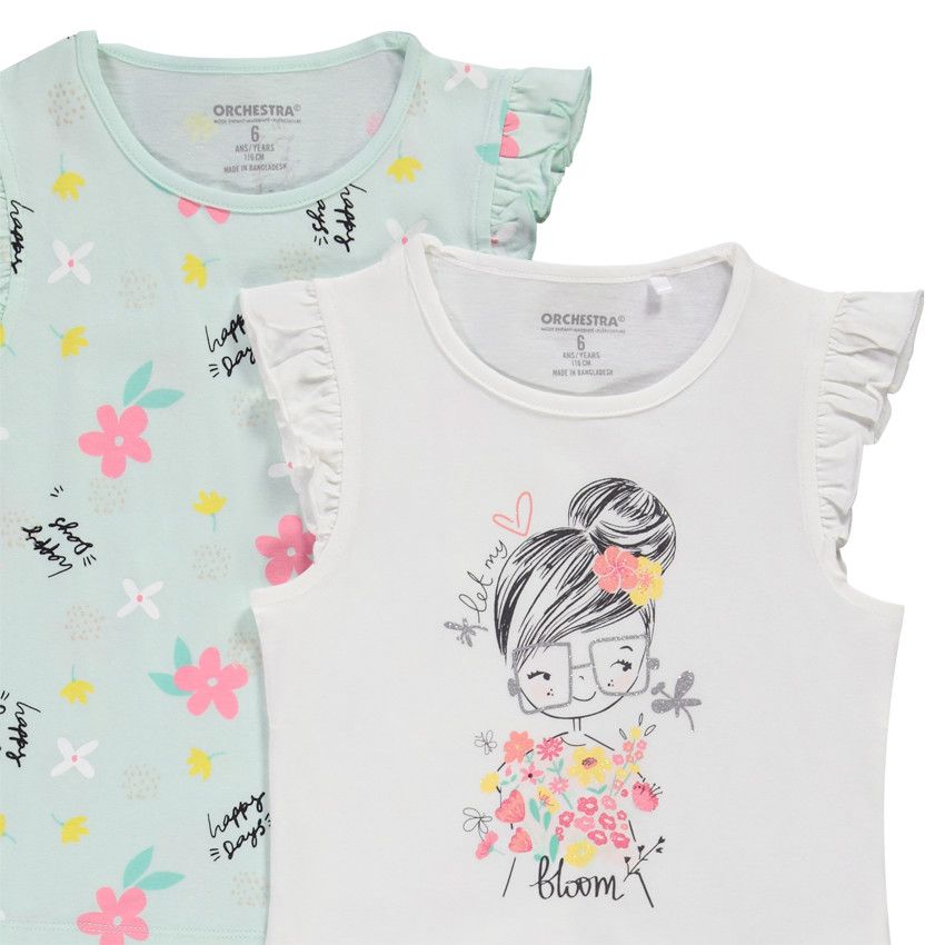 Lot de 4 t-shirts en jersey fantaisie pour fille - Ecru