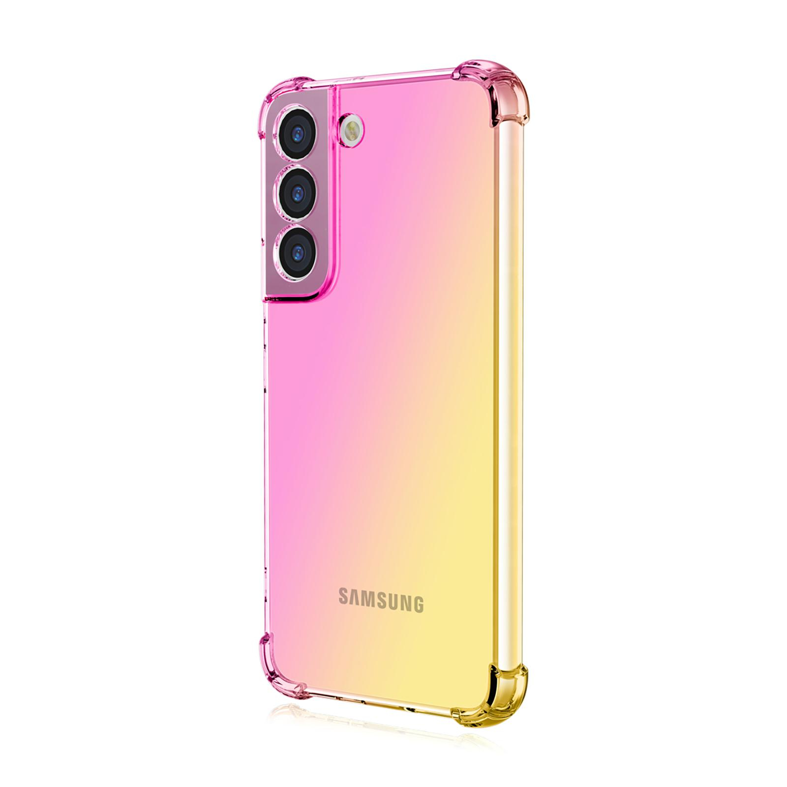 Samsung Galaxy S23 5G Gummi Hülle Air Cushion Fallschutz mit Farbverlauf - Rosa / Gelb