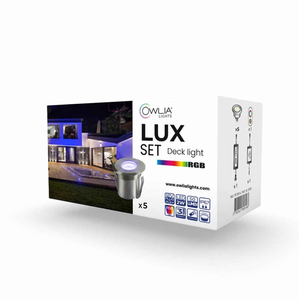 5 spots led lux rgb + transformateur 30w - 50 000 heures de durée de vie moyenne - ø 70mm - plug & play - garantie 3 ans