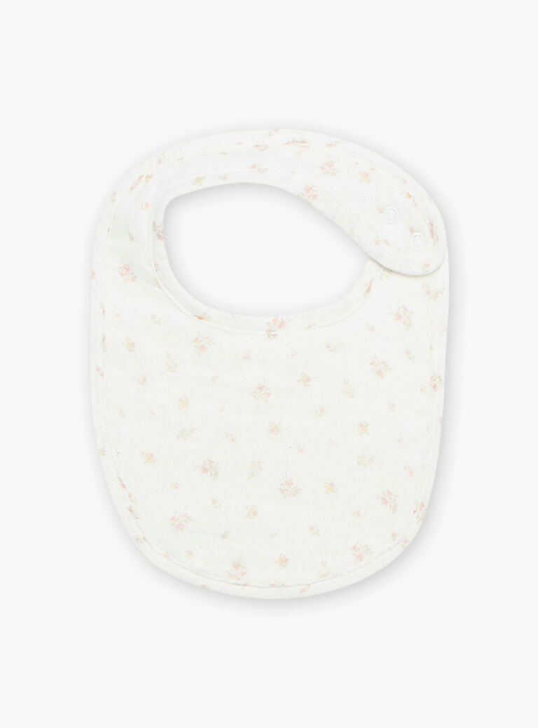 Bavoir vanille à imprimé fleuri en double gaze de coton