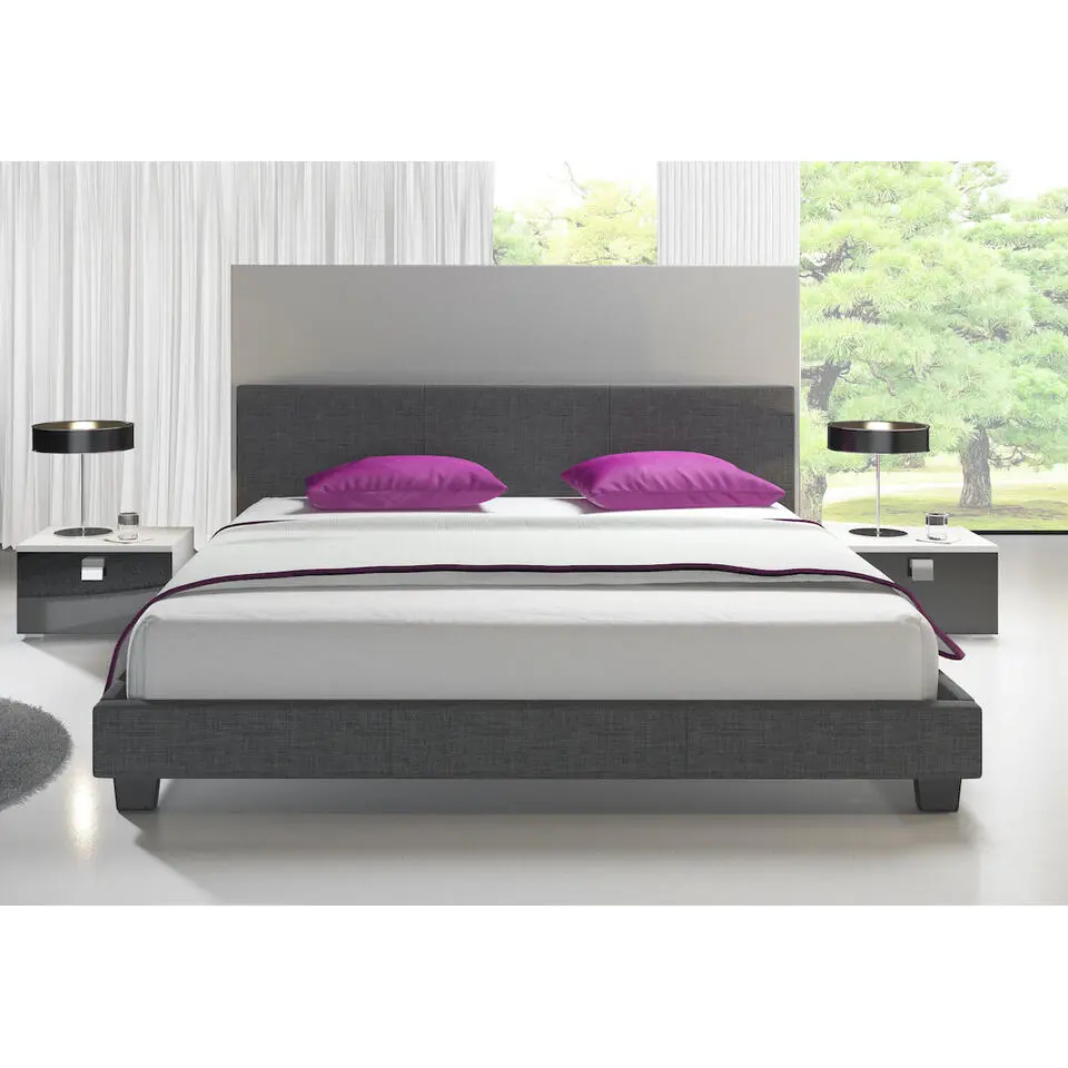 Meubella - Tweepersoonsbed George - Grijs - Stof - 160x200 cm