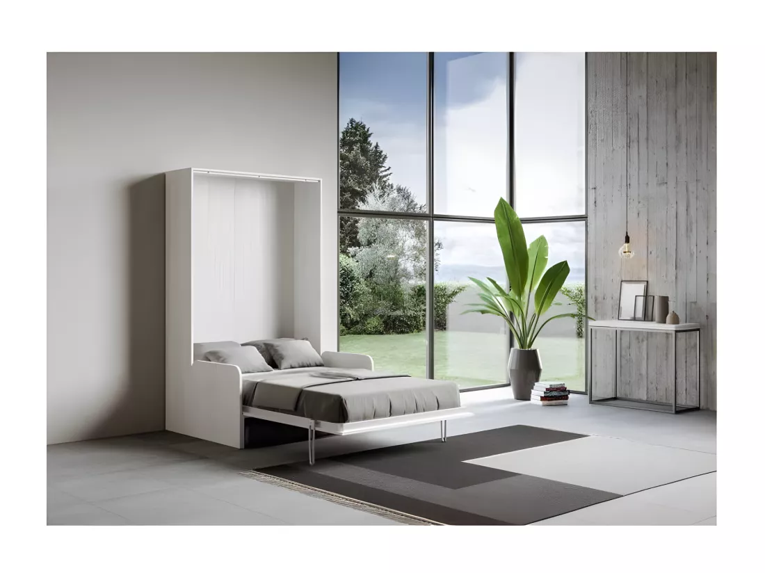 Lit escamotable vertical blanc avec canapé tissu Bounto 160x190 de tissu-Canapé 32
