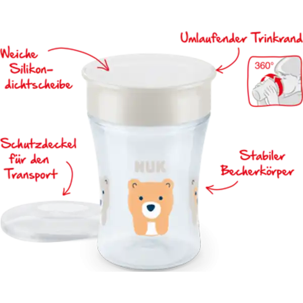 Trinklernbecher Magic Cup mit Trinkrand und Deckel, 230ml