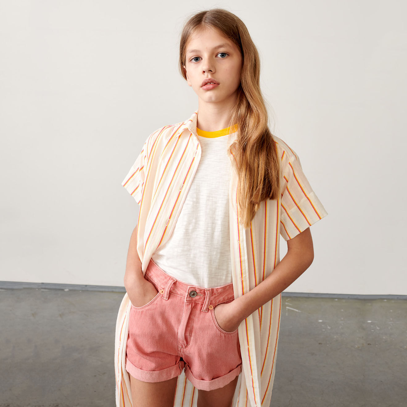 Bellerose Robe chemise Angie texturée à fines rayures blanc/orange