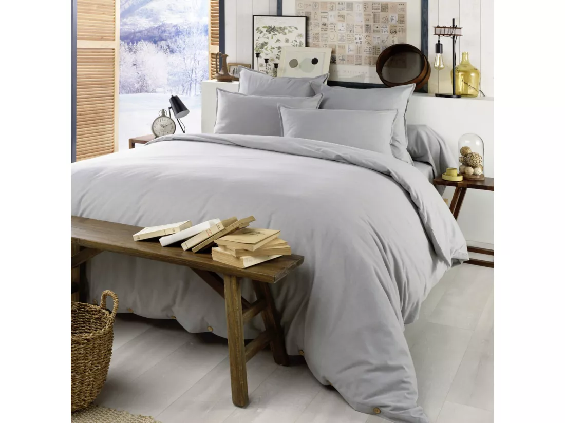 Housse de couette flanelle gris 140x200 cm
