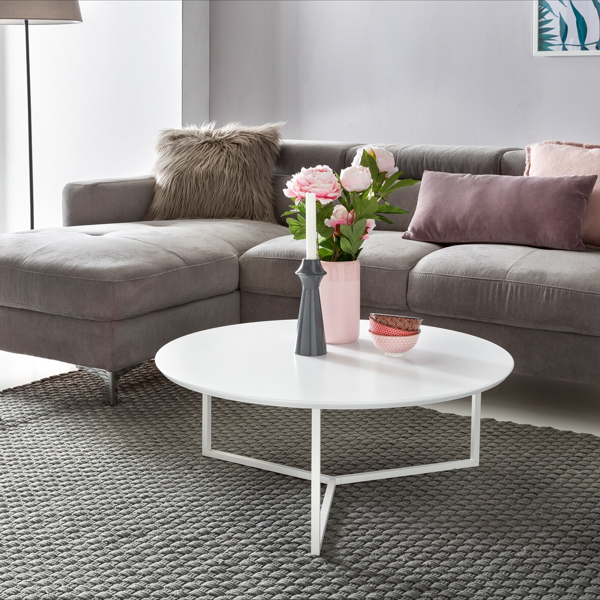 Couchtisch 80cm Rund Weiß Matt Design Wohnzimmertisch Sofa Beistell Tisch