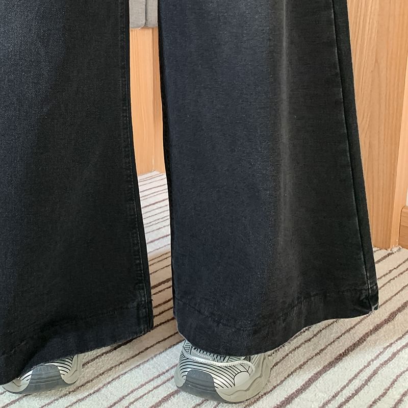 Okalpis - High-Rise Washed Wide-Leg Bell Bottom Jeans