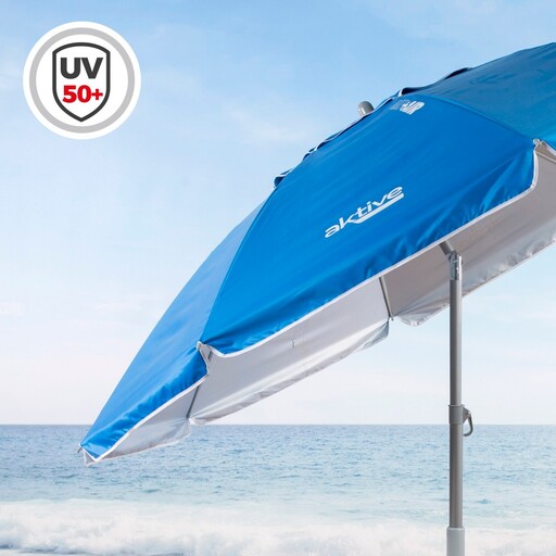 Guarda-sol de praia à prova de vento Ø190 cm com mastro central e inclinação ativa