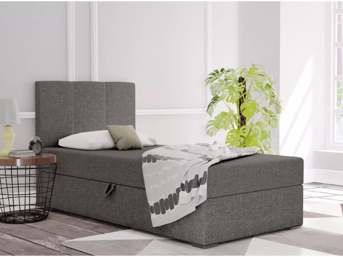 LIT BOXSPRING avec coffre de rangement Monaco Mini Basic côté gauche, 100x200 cm, Lux 06 (Gris foncé)