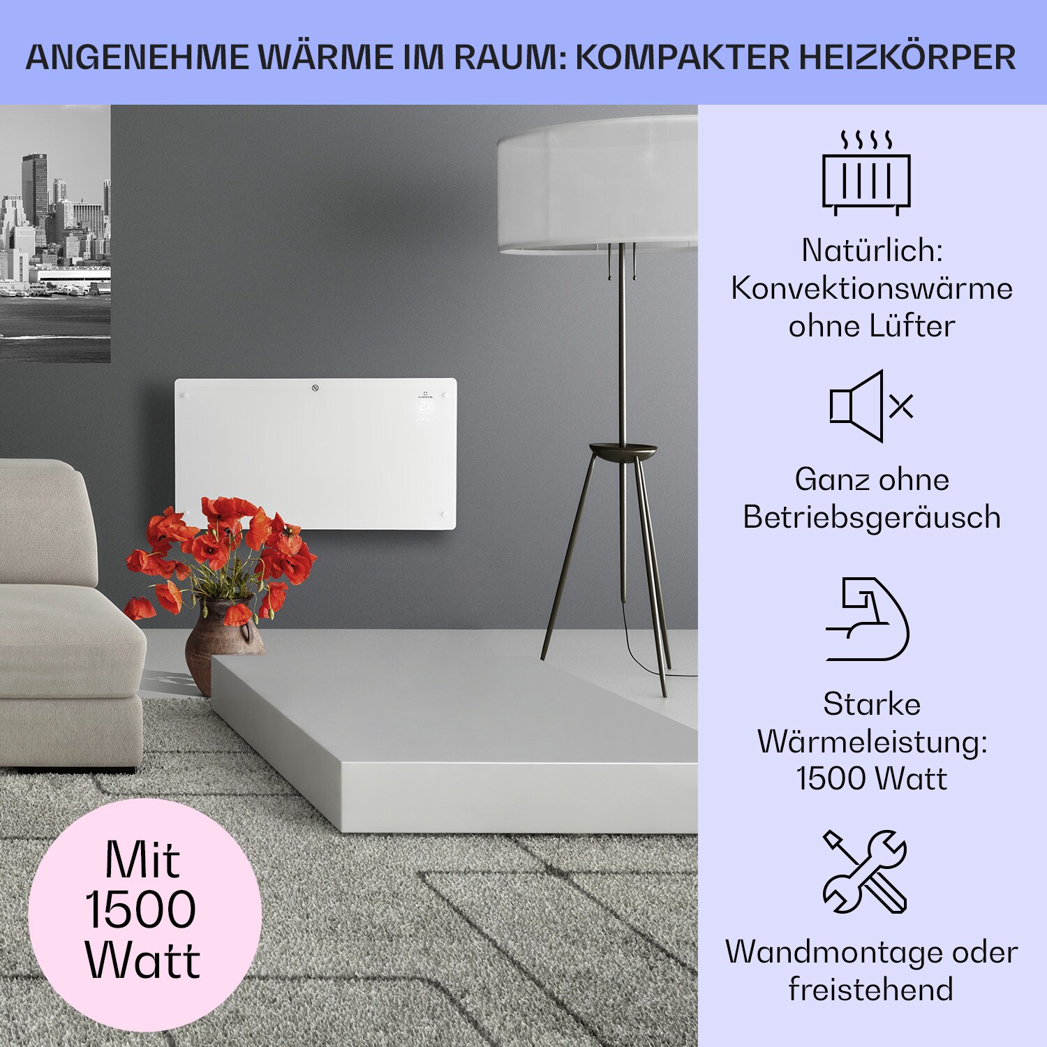 Bansin Crystal Smart Konvektions-Heizgerät 1500W 5 - 50 °C App-Steuerung Weiß 1500 W