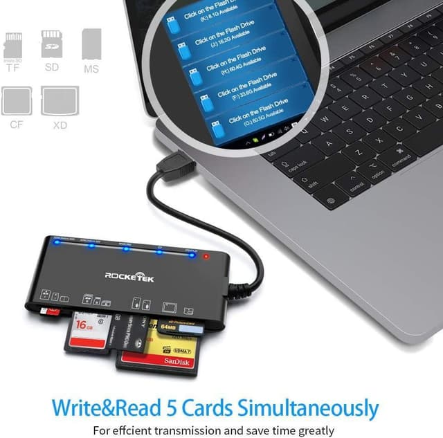 NÖRDIC USB-A kortlæser 7 slot 1xCF, 2xSD, 2xMicroSD, 1xMS, 1xXD UHS-I