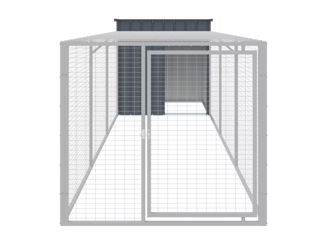 Poulailler avec cour anthracite 110x405x110 cm acier galvanisé