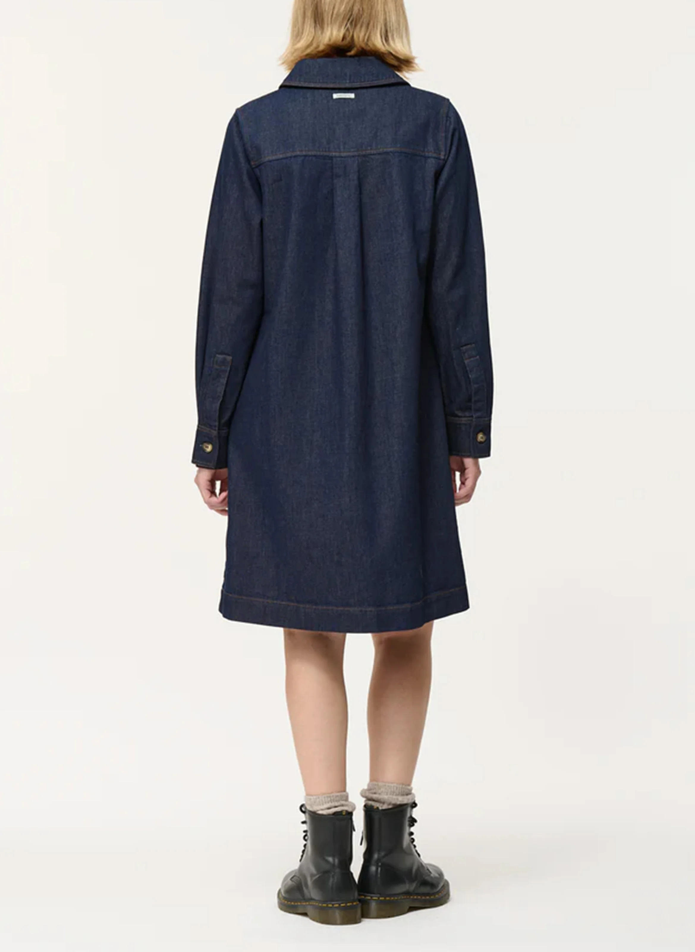 Robe courte col classique en denim de coton | Bleu