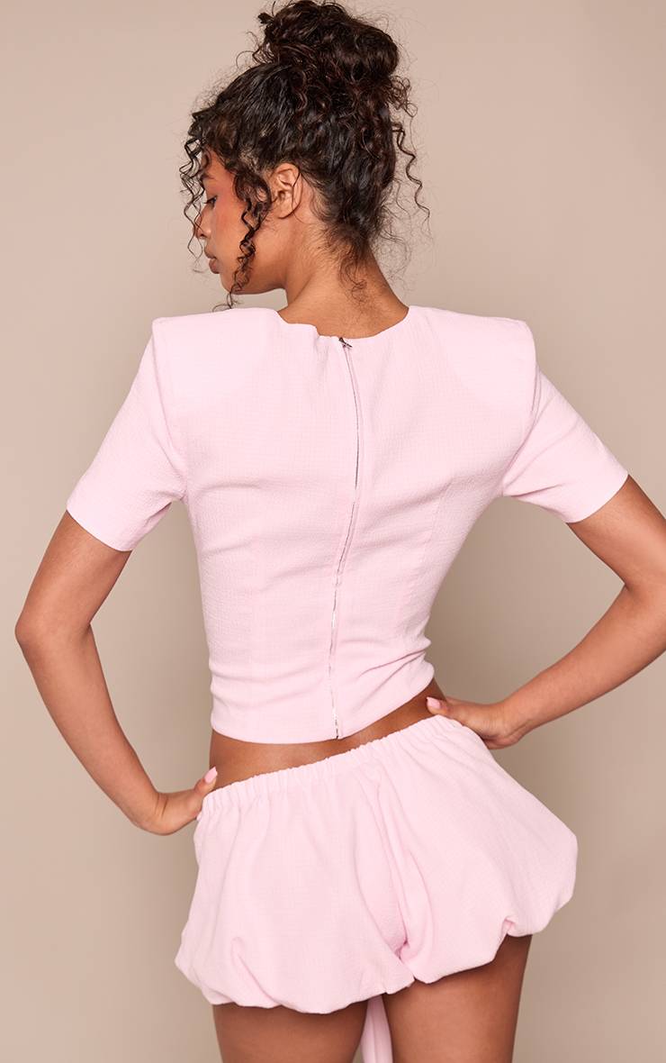 Rose Pâle Ensemble Coordonné T-shirt Structuré Texturé