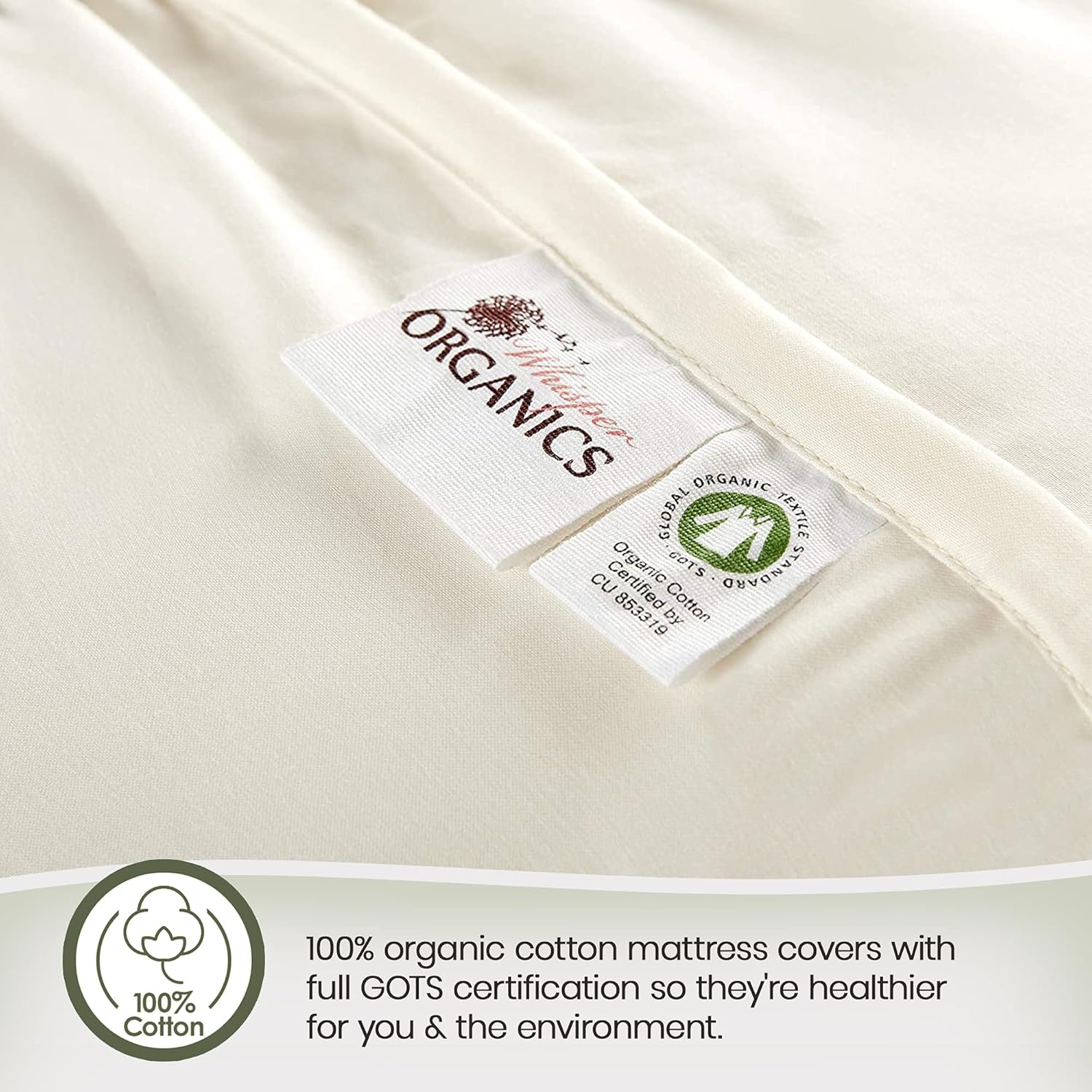 Whisper Organics 100% Bio-Baumwolle, gesteppter Matratzenbezug, atmungsaktive Matratzenauflage, 40 cm tief - GOTS Zertifiziert, Matratzenschoner 160x200 cm