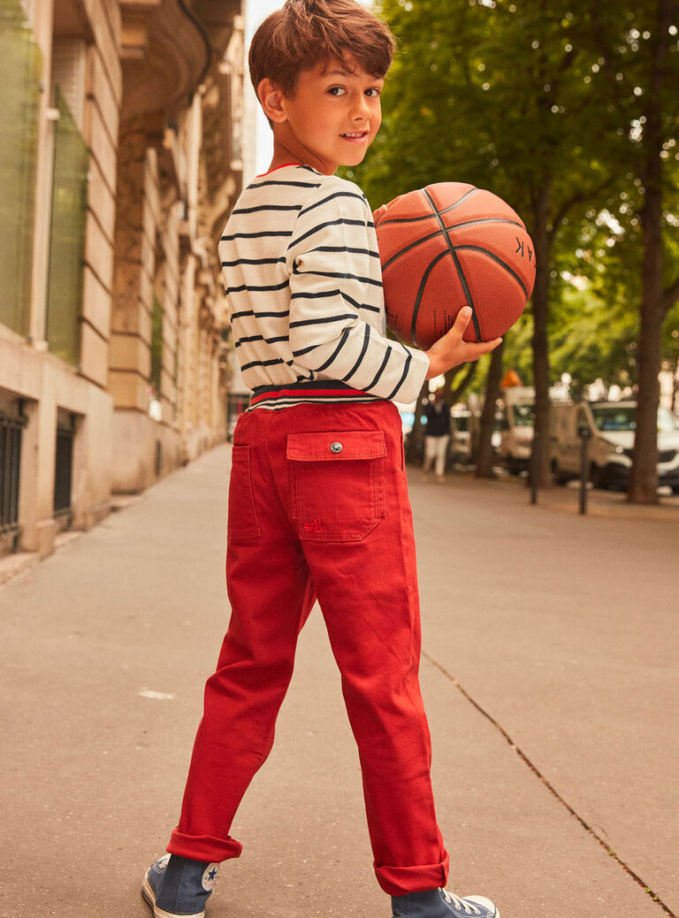 Pantalon droit rouge à taille élastiquée