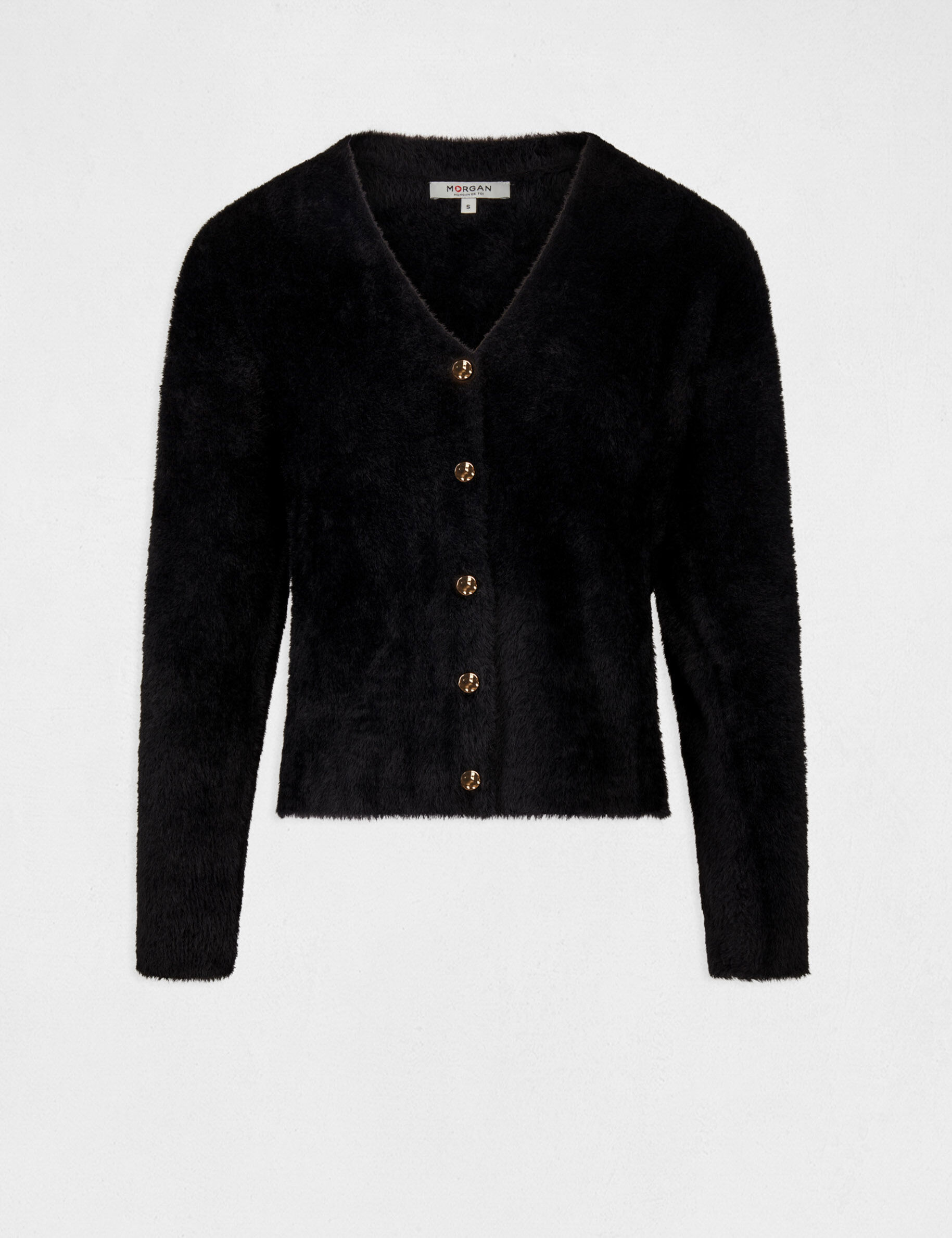 Gilet manches longues avec col en V noir femme - noir