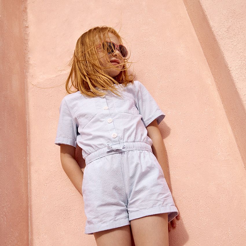 Combishort en seersucker rayé pour fille - Ecru