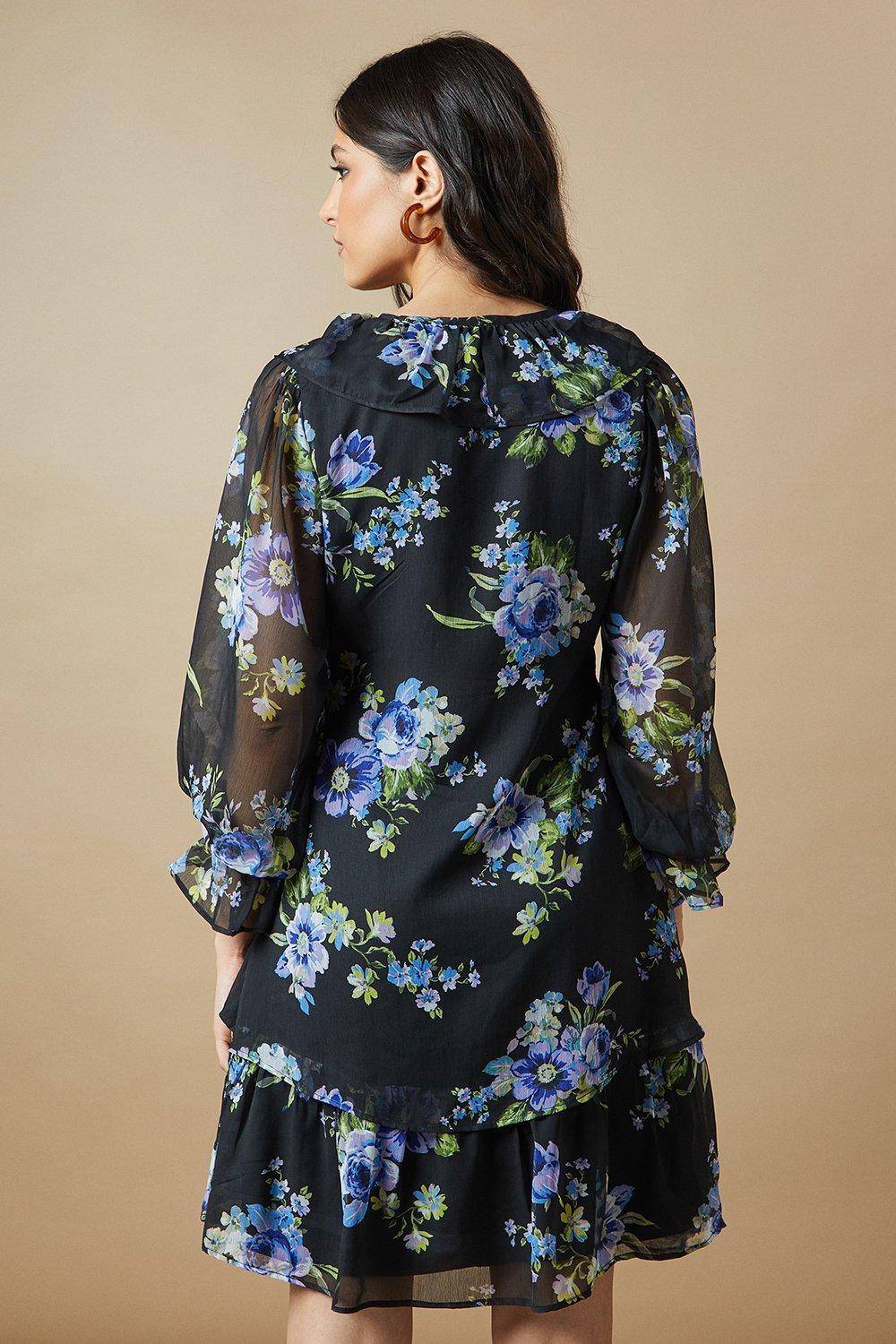 Oasis Robe Mini en Mousseline à Col Volants