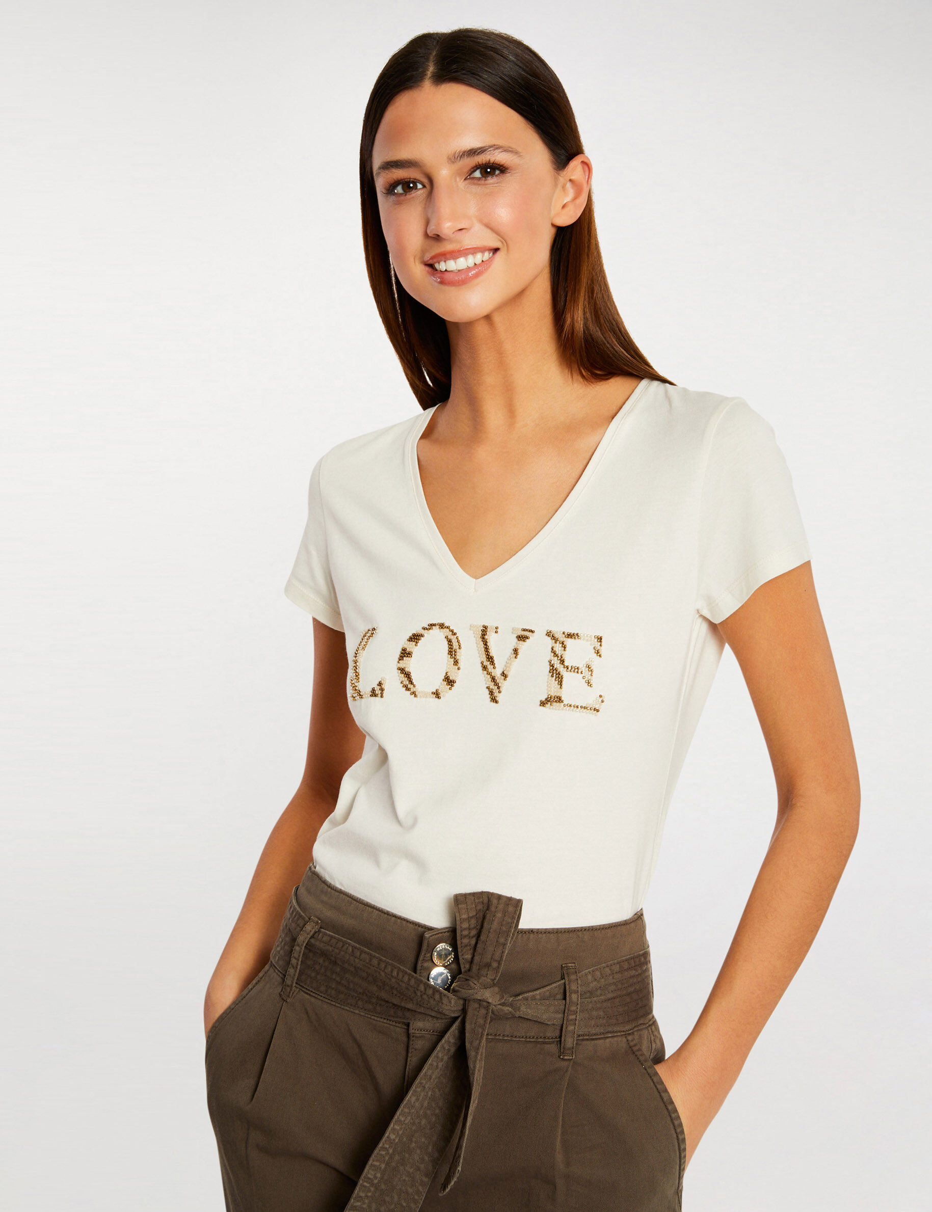 T-shirt à manches courtes ivoire femme - ivoire
