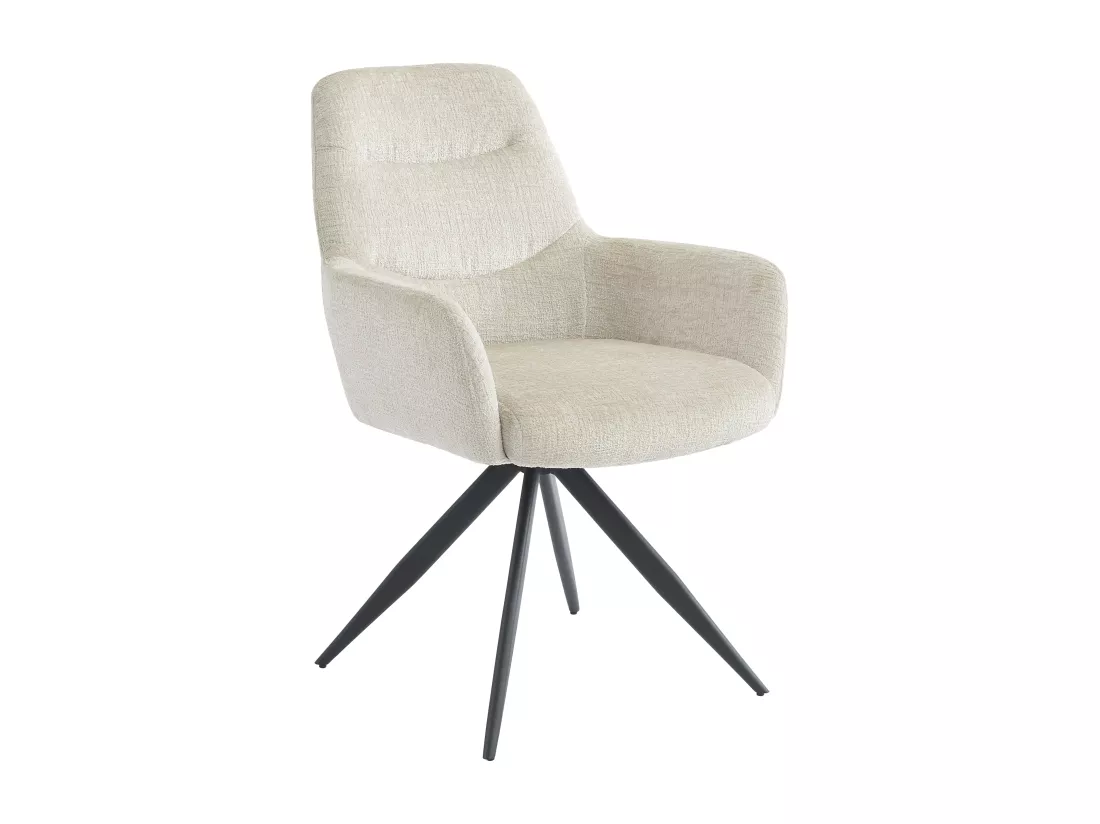 Lot de 2 chaises avec accoudoirs en tissu texturé et métal noir - Crème - JENANE