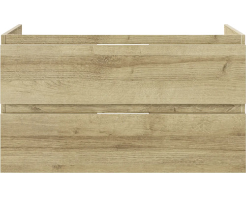 3-delige badkamermeubelset Pelipal serie 4035 BxHxD 90 x 200 x 43,5 cm, frontkleur eiken riviera, met keramische wastafel in wit en keramische wastafelkast, spiegel met LED-verlichting 40350900122470