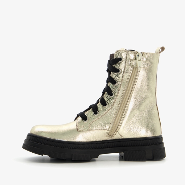 Braqeez leren meisjes veterboots goudkleurig